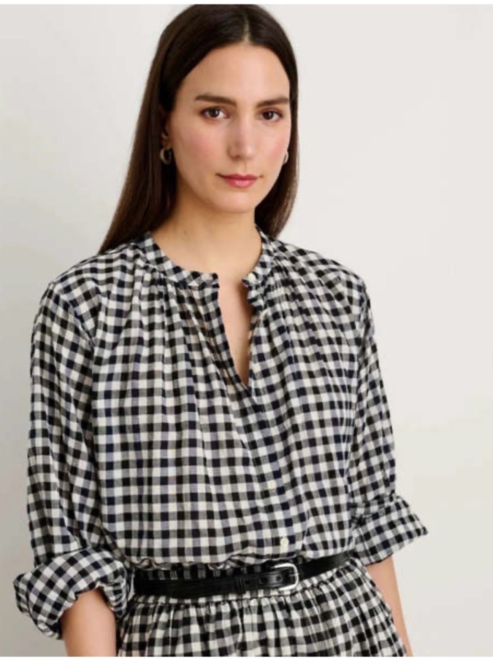 Alex Mill Black and White Gingham Peasant Blouse